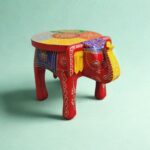 Furnshine - Handcrafted Red Multicolor Wooden Elephant Stool - Large Indian Handicraft for Pooja, Home & Foyer Decor (8"H x 11"L x 8"W) - Image 2