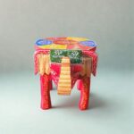 Furnshine - Handcrafted Red with Multicolor Design Wooden Elephant Stool – Colorful Hand-Painted Home Décor & Seating (8 Inch Height) - Image 2