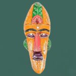Furnshine -  Handcrafted Orange Wooden Tribal Wall Mask with Green Accents – Nazar Battu for Home Entrance, Living Room & Balcony Decor – 12 Inch Ethnic Hanging Art - Image 2