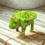 Furnshine - Handcrafted Light Green Wooden Elephant Stool with Floral Designs - Large Indian Rajasthan Handicrafts for Home Pooja Foyer Decor (8"H x 10.5"L x 8"W) - Image 2