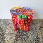 Furnshine - Wooden Elephant Stool Multicolour Design - Vibrant Indian Handicraft for Home, Pooja & Foyer Decor (8"H x 10.5"L x 8"W) - Image 2