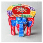 Furnshine - Multicolor Wooden Elephant Stool - Indian Handicrafts for Home, Pooja & Foyer Decor (8"H x 10.5"L x 8"W) - Image 2