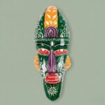 Furnshine - Handcrafted Green Tribal Wooden Wall Mask - 12 Inch Nazar Battu African Egyptian Hanging for Home Entrance, Living Room, Balcony Decor​ - Image 2