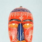 Furnshine - Handcrafted Orange/Blue Tribal Wooden Wall Mask - 9 Inch Nazar Battu African Egyptian Hanging for Home Entrance, Living Room Decor​ - Image 3