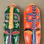 Furnshine - Green Orange African Egyptian Tribal Wall Mask Hanging Set - Nazar Battu Wooden Masks for Home Entrance, Living Room Decor - 18 Inch Pack of 2 - Image 3