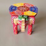 Furnshine - Wooden Elephant Stool Red Multicolour Design | Handcrafted Indian Home Decor Pooja Foyer 6H x 9L x 6.5W Inches - Image 3