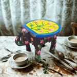 Furnshine - Wooden Elephant Stool Floral Black Yellow Design | Handcrafted Indian Home Decor Pooja Foyer 6.5H x 9L x 6.5W Inches - Image 3