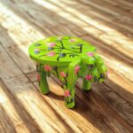 Furnshine - Wooden Elephant Stool Floral Light Green Design | Handcrafted Indian Home Decor Pooja Foyer 6.5H x 9L x 6.5W Inches - Image 3