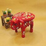 Furnshine - Wooden Red Elephant Stool with Floral Designs - 6.5"H Indian Handicraft for Pooja, Foyer & Home Decor - Image 3