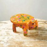 Furnshine - Handcrafted Orange Wooden Elephant Stool - Floral Designs Small Indian Handicraft for Pooja Decor, Home & Foyer (4.5"H x 5"W) - Image 3