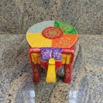 Furnshine - Handcrafted Red Multicolor Wooden Elephant Stool - Large Indian Handicraft for Pooja, Home & Foyer Decor (8"H x 11"L x 8"W) - Image 3