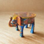 Furnshine - Blue Handcrafted Elephant Stool - Large Indian Handicraft Pooja Decor, Home & Foyer Accent (8"H x 10.5"L x 8"W) - Image 3