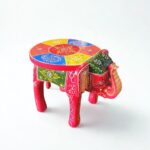 Furnshine - Handcrafted Red with Multicolor Design Wooden Elephant Stool – Colorful Hand-Painted Home Décor & Seating (8 Inch Height) - Image 3