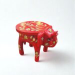 Furnshine - Handcrafted Red Wooden Elephant Stool with Floral Designs - Large Indian Rajasthan Handicrafts for Home Pooja Foyer Decor (8"H x 10.5"L x 8"W) - Image 3