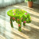 Furnshine - Handcrafted Light Green Wooden Elephant Stool with Floral Designs - Large Indian Rajasthan Handicrafts for Home Pooja Foyer Decor (8"H x 10.5"L x 8"W) - Image 3