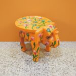 Furnshine - Orange Wooden Elephant Stool with Floral Designs - Indian Handicraft for Home Decor, Pooja & Foyer (8"H x 10.5"L x 8"W) - Image 3