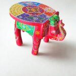 Furnshine - Wooden Elephant Stool Multicolour Design - Vibrant Indian Handicraft for Home, Pooja & Foyer Decor (8"H x 10.5"L x 8"W) - Image 3