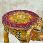 Furnshine - Rajasthani Hand-Painted Wooden Elephant Stool - Traditional Indian Home Decor (10"L x 8"H x 8"W) - Image 3