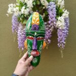 Furnshine - Handcrafted Green Tribal Wooden Wall Mask - 12 Inch Nazar Battu African Egyptian Hanging for Home Entrance, Living Room, Balcony Decor​ - Image 3