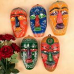 Furshine - Multicolour Wooden Tribal Wall Mask Set (Pack of 5) for Home Entrance & Living Room Wall Decor – Handcrafted Nazar Battu Masks for Ethnic Wall Art & Gifting - Image 4