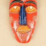 Furnshine - Handcrafted Orange/Blue Tribal Wooden Wall Mask - 9 Inch Nazar Battu African Egyptian Hanging for Home Entrance, Living Room Decor​ - Image 4