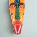 Furnshine - Orange Red African Egyptian Tribal Wall Mask Hanging - Nazar Battu Wooden Decor for Home Entrance & Living Room - 18 Inch Single Mask - Image 4