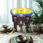 Furnshine - Wooden Elephant Stool Floral Black Yellow Design | Handcrafted Indian Home Decor Pooja Foyer 6.5H x 9L x 6.5W Inches - Image 4