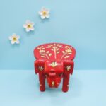 Furnshine - Wooden Red Elephant Stool with Floral Designs - 6.5"H Indian Handicraft for Pooja, Foyer & Home Decor - Image 4