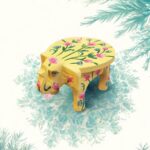 Furnshine - Handcrafted Yellow Wooden Elephant Stool with Floral Designs - Small Indian Handicraft for Home Decor, Pooja & Foyer (4.5"H x 5"W) - Image 4