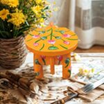 Furnshine - Handcrafted Orange Wooden Elephant Stool - Floral Designs Small Indian Handicraft for Pooja Decor, Home & Foyer (4.5"H x 5"W) - Image 4