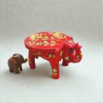 Furnshine - Handcrafted Red Wooden Elephant Stool with Floral Designs - Small Indian Handicraft for Pooja, Home Decor & Foyer (4.5"H x 5"W) - Image 4