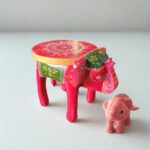 Furnshine - Red with Green Handcrafted Elephant Stool - Indian Handicraft for Pooja Decor, Home & Foyer (8"H x 10.5"L x 8"W) - Image 3