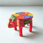 Furnshine - Handcrafted Red with Multicolor Design Wooden Elephant Stool – Colorful Hand-Painted Home Décor & Seating (8 Inch Height) - Image 4