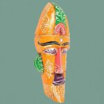 Furnshine -  Handcrafted Orange Wooden Tribal Wall Mask with Green Accents – Nazar Battu for Home Entrance, Living Room & Balcony Decor – 12 Inch Ethnic Hanging Art - Image 4
