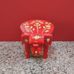 Furnshine - Handcrafted Red Wooden Elephant Stool with Floral Designs - Large Indian Rajasthan Handicrafts for Home Pooja Foyer Decor (8"H x 10.5"L x 8"W) - Image 4