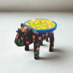 Furnshine - Handcrafted Black & Yellow Wooden Elephant Stool with Floral Designs - Rajasthani Indian Handicrafts for Pooja, Home & Foyer Decor (8"H x 10.5"L x 8"W) - Image 4