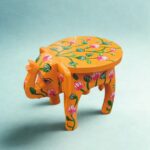 Furnshine - Orange Wooden Elephant Stool with Floral Designs - Indian Handicraft for Home Decor, Pooja & Foyer (8"H x 10.5"L x 8"W) - Image 4