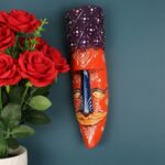Furnshine - Handcrafted Orange Wooden Tribal Wall Mask with Purple Crown – Nazar Battu for Home Entrance, Living Room & Balcony Decor – 12 Inch Ethnic Hanging Art - Image 5