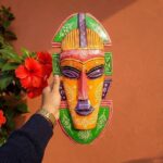 Furnshine - Tribal Wall Mask Nazar Battu | 20 Inch Orange Green Handcrafted Wooden Hanging - African Tribal Face Decor for Home Entrance, Living Room, Door, Balcony - Image 5