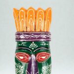 Furnshine - Set of 4 African Tribal Wooden Face Masks | Nazar Battu Wall Hanging Decor - Handcrafted Multi-Color (Green, Orange, Blue, Purple) for Home Entrance, Living Room - Buy Online - Image 5
