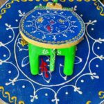 Furnshine - Wooden Elephant Stool Green Blue Design 6H x 9L x 6.5W Inches - Indian Handicrafts Home Pooja Foyer Decor - Image 5