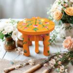 Furnshine - Wooden Elephant Stool Floral Orange Design | Handcrafted Indian Home Decor Pooja Foyer 6.5H x 9L x 6.5W Inches - Image 5