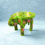Furnshine - Wooden Elephant Stool Floral Light Green Design | Handcrafted Indian Home Decor Pooja Foyer 6.5H x 9L x 6.5W Inches - Image 5