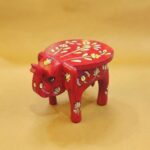 Furnshine - Wooden Red Elephant Stool with Floral Designs - 6.5"H Indian Handicraft for Pooja, Foyer & Home Decor - Image 5