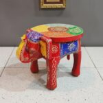 Furnshine - Handcrafted Red Multicolor Wooden Elephant Stool - Large Indian Handicraft for Pooja, Home & Foyer Decor (8"H x 11"L x 8"W) - Image 5