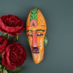 Furnshine -  Handcrafted Orange Wooden Tribal Wall Mask with Green Accents – Nazar Battu for Home Entrance, Living Room & Balcony Decor – 12 Inch Ethnic Hanging Art - Image 5