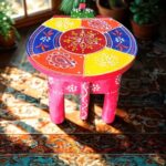 Furnshine - Wooden Elephant Stool Red Multicolour Design | Handcrafted Indian Home Decor Pooja Foyer 6H x 9L x 6.5W Inches - Image 6