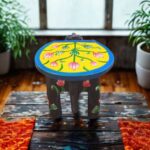 Furnshine - Wooden Elephant Stool Floral Black Yellow Design | Handcrafted Indian Home Decor Pooja Foyer 6.5H x 9L x 6.5W Inches - Image 6