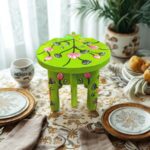 Furnshine - Wooden Elephant Stool Floral Light Green Design | Handcrafted Indian Home Decor Pooja Foyer 6.5H x 9L x 6.5W Inches - Image 6