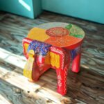 Furnshine - Handcrafted Red Multicolor Wooden Elephant Stool - Large Indian Handicraft for Pooja, Home & Foyer Decor (8"H x 11"L x 8"W) - Image 6
